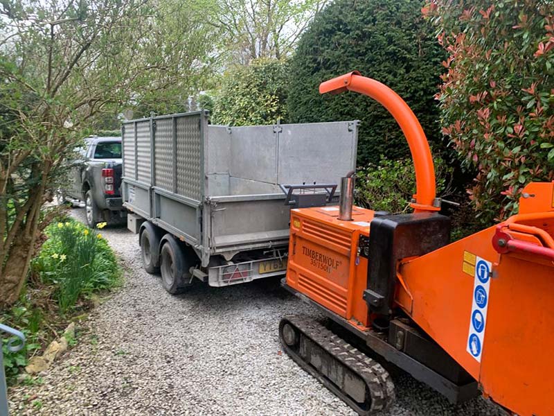 JH Landscaping & Groundworks Kendal and Lake District tree chipper for domestic customer