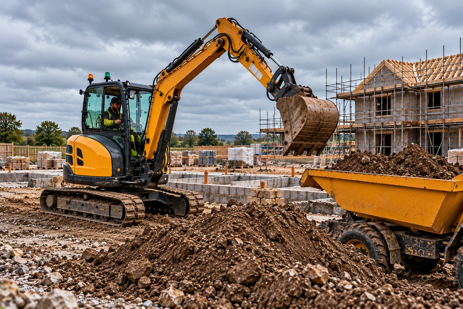Dumper used for moving excavated soil and aggregates during groundworks in Cumbria