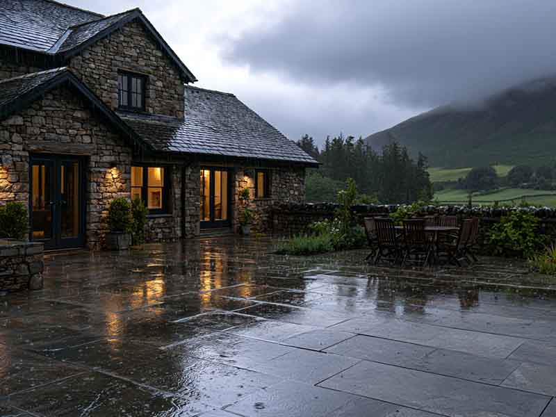 porcelain patio designed for Lake District weather and rainfall