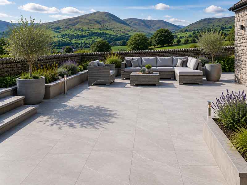 low maintenance porcelain paving patio in Kendal